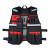 Black reflective tool vest with multiple pockets and a phone holder