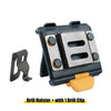 A black drill holster with a silver clip and an orange grip, including one drill clip.