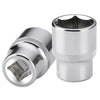 A chrome-plated chromium-vanadium steel socket set with a drive ratchet and wrench.