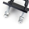 A black heavy duty anti-rattle hitch tightener clamp with silver bolts and nuts.