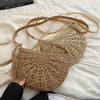 Handwoven Straw Semicircle Crossbody Bag with Tassel