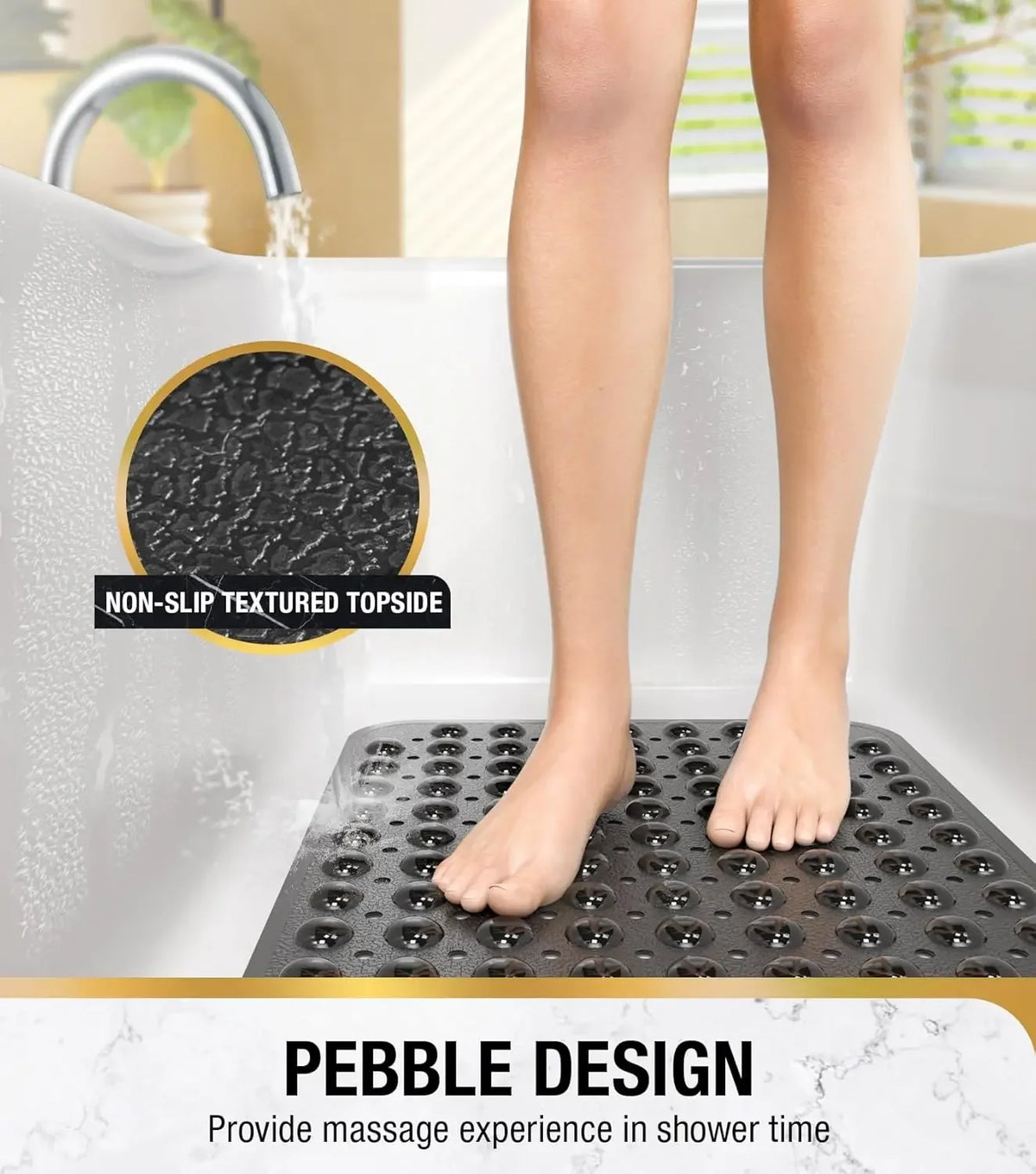 Extra Long Non-Slip Bathtub Mat with Suction Cups & Drain Holes