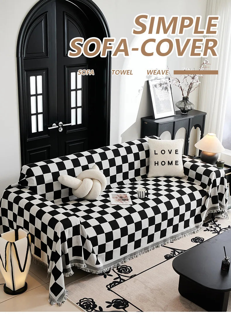 Checkerboard Jacquard Sofa Cover – Washable Nordic Style Slipcover