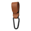 Brown PU leather stroller hook and baby bag organizer with a black strap