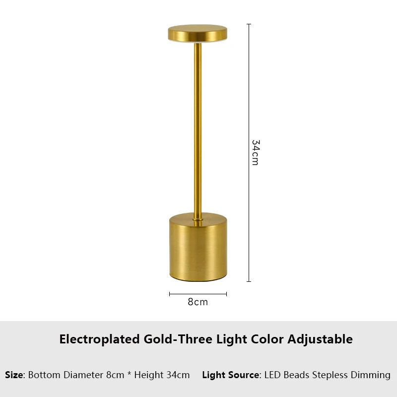Gold electroplated three light color adjustable lamp with an 8cm base and 34cm height