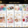 A collection of silicone molds for DIY candles and soap including peony, heart, and various floral shapes.