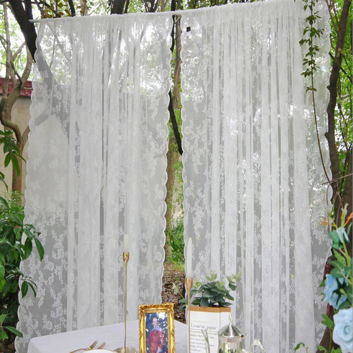 Romantic Lace Sheer Curtain with Floral Design
