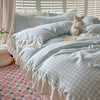 Pink Checkered Lace Duvet Cover Set (3 Pieces)