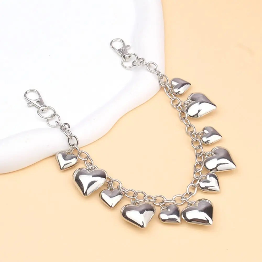 Silver heart-shaped metal chain strap for handbags and purses