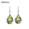 Aretes de Aro en Forma de Lágrima con Arte de Abeja y Flores