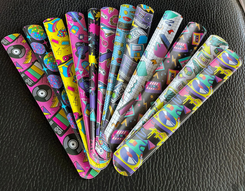 Retro 80s & 90s Slap Bracelets - 12 Pack