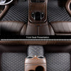 Front and rear seat presentations of waterproof leather car floor mats in brown color