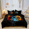 Black duvet cover featuring a vibrant, glowing controller and keyboard print on a dark background.