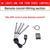 A set of 36 lights with a remote control and wiring section for motorcycle RGB sound-activated LED strips