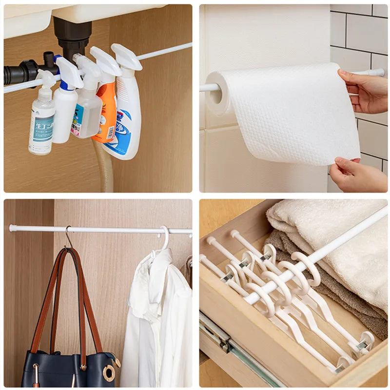 No-Drill Adjustable Metal Spring Tension Curtain Rod