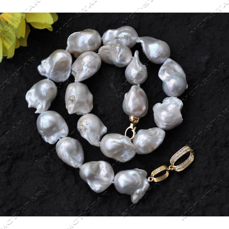 White Baroque Keshi Pearl Necklace with CZ Clasp
