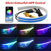 A set of 60cm colorful RGB LED daytime running lights with an accompanying controller and power cable.