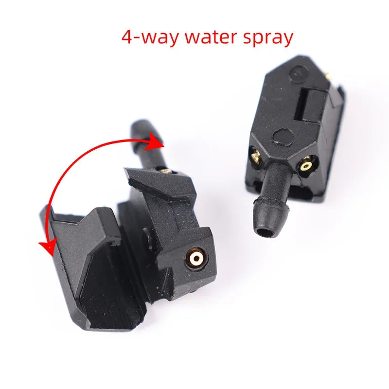 A black 4-way water spray nozzle for car windshield washers.