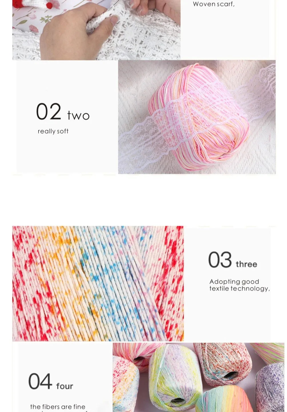 Pearl Rainbow Gradient Cotton Yarn - Soft Hand Knitting Thread