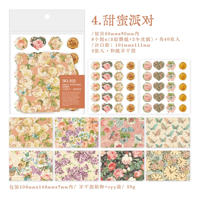 Vintage Mini Envelope Set with Seal Stickers - 40 Pack