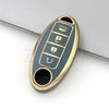 A gold-colored TPU car key case cover with multiple slots for keys and a hold feature.