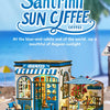 A wooden dollhouse miniature assembly kit featuring a cafe facade with blue and white accents.