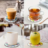 A set of sparkling letter-themed diamond painting coasters featuring various colors and patterns.