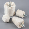 A set of cotton polishing buffing wheels for drills, showing various sizes and materials.