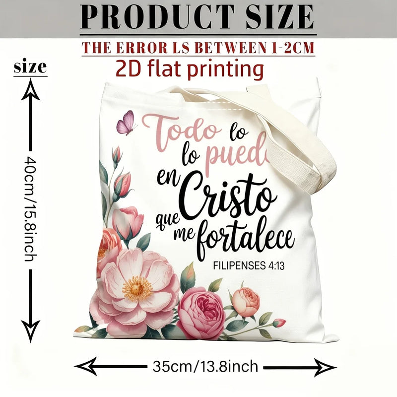 Floral Print Canvas Tote Bag