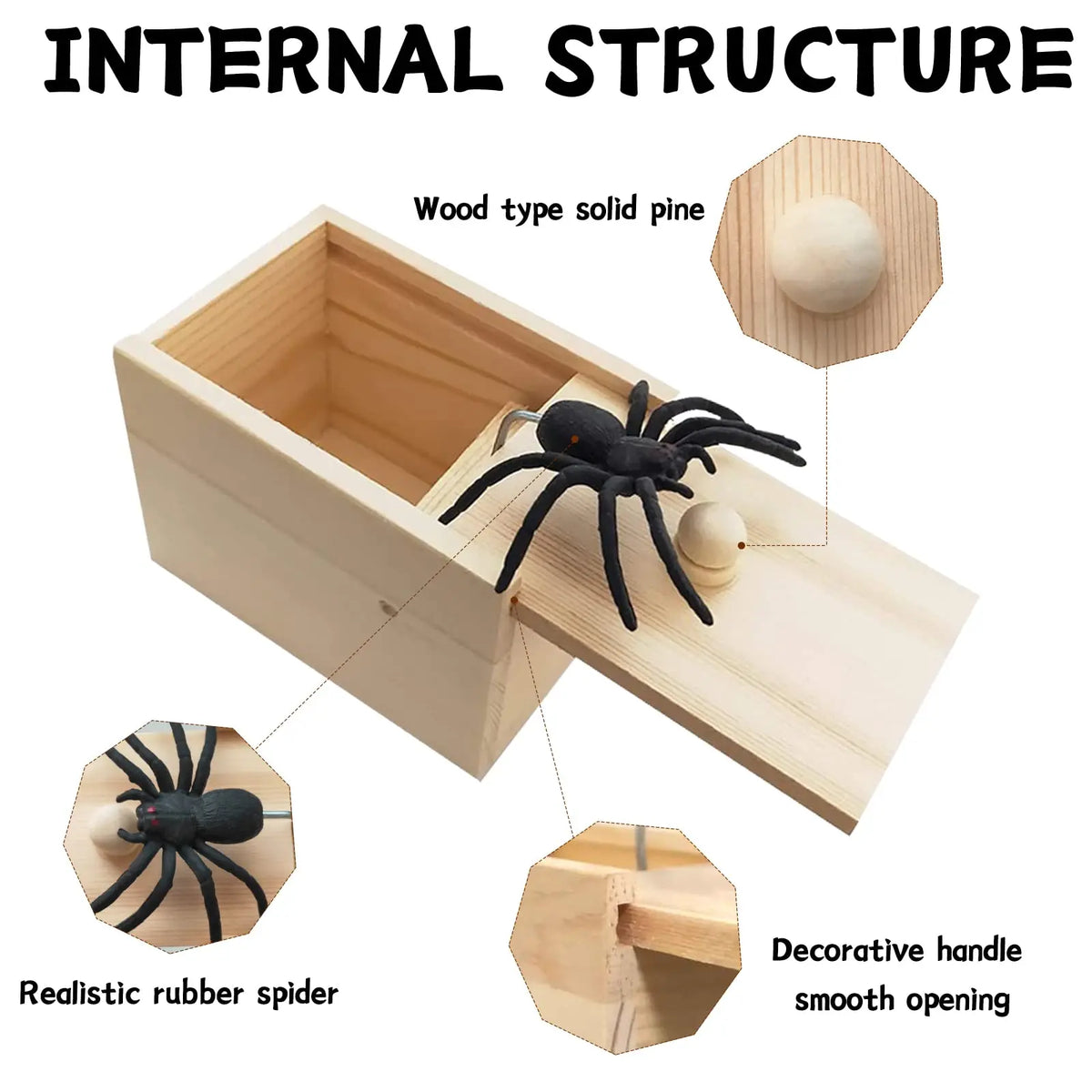 Wooden Surprise Prank Box with Jumping Spider