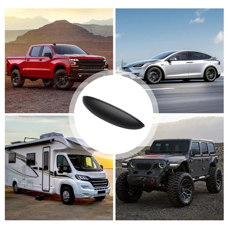 A collage showing a red pickup truck, a silver sedan, and a white Jeep with a black rain cover shield.