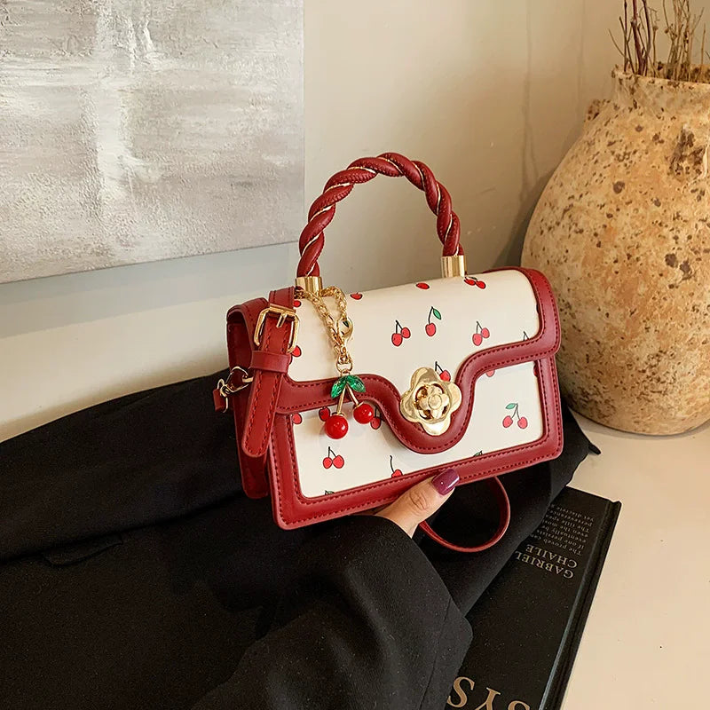 Cherry Print Crossbody Bag with Top Handle