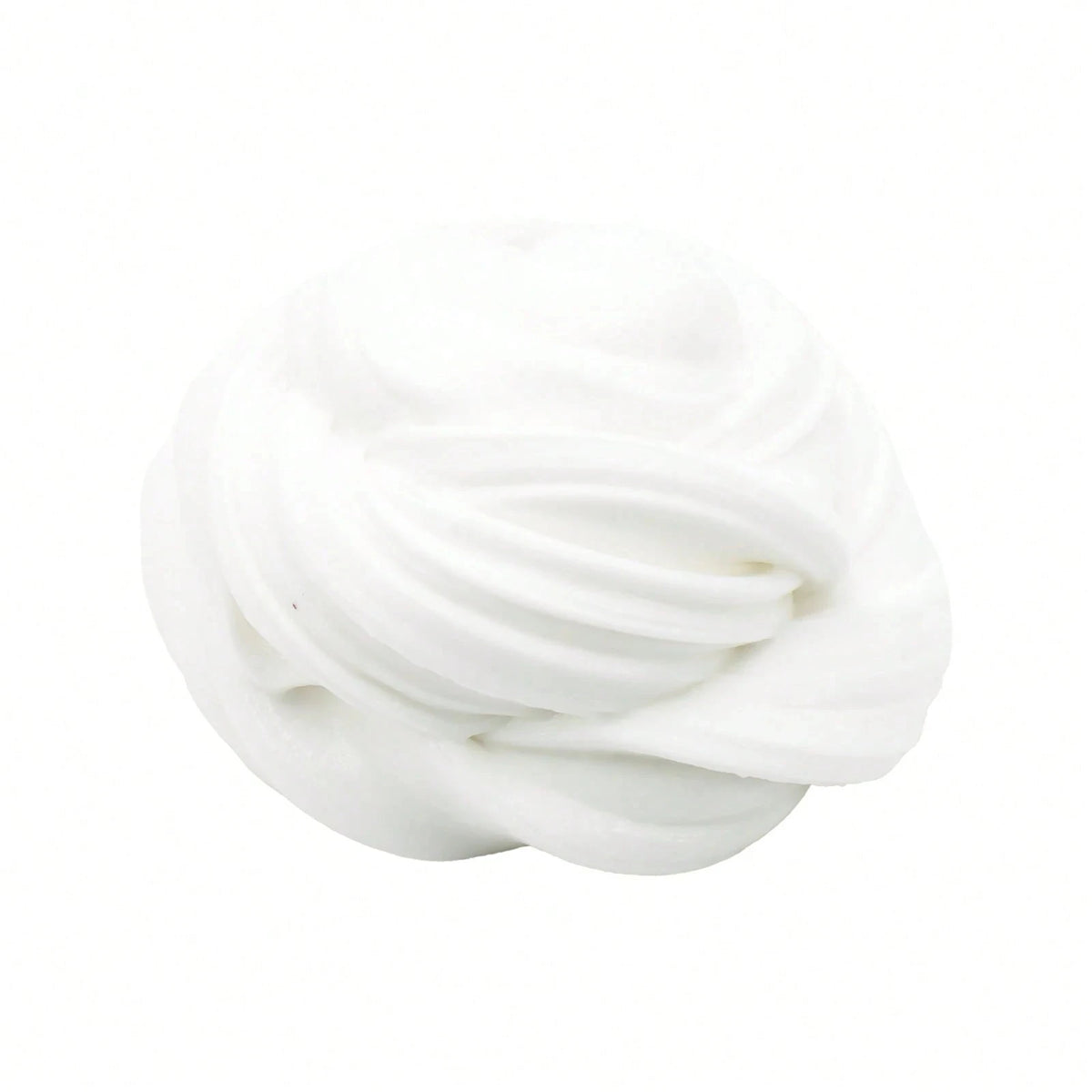 A white, swirling ball of non-sticky butter slime for stress relief and creative play.