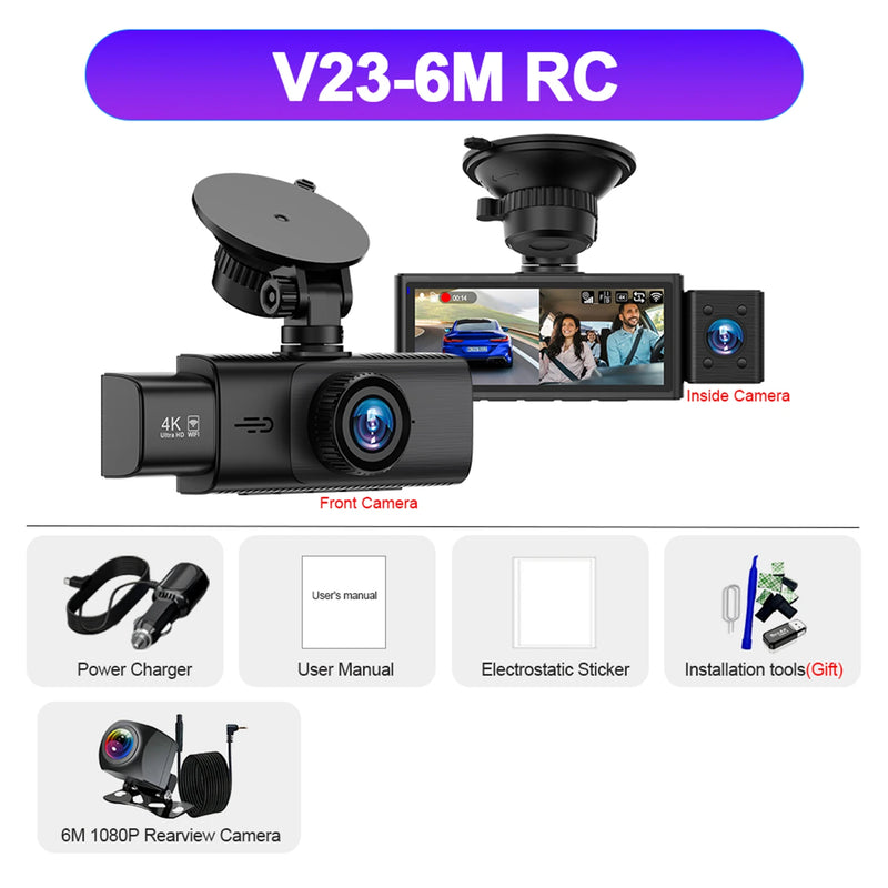 3-Channel 4K Dash Cam with Interior & Rear Cameras