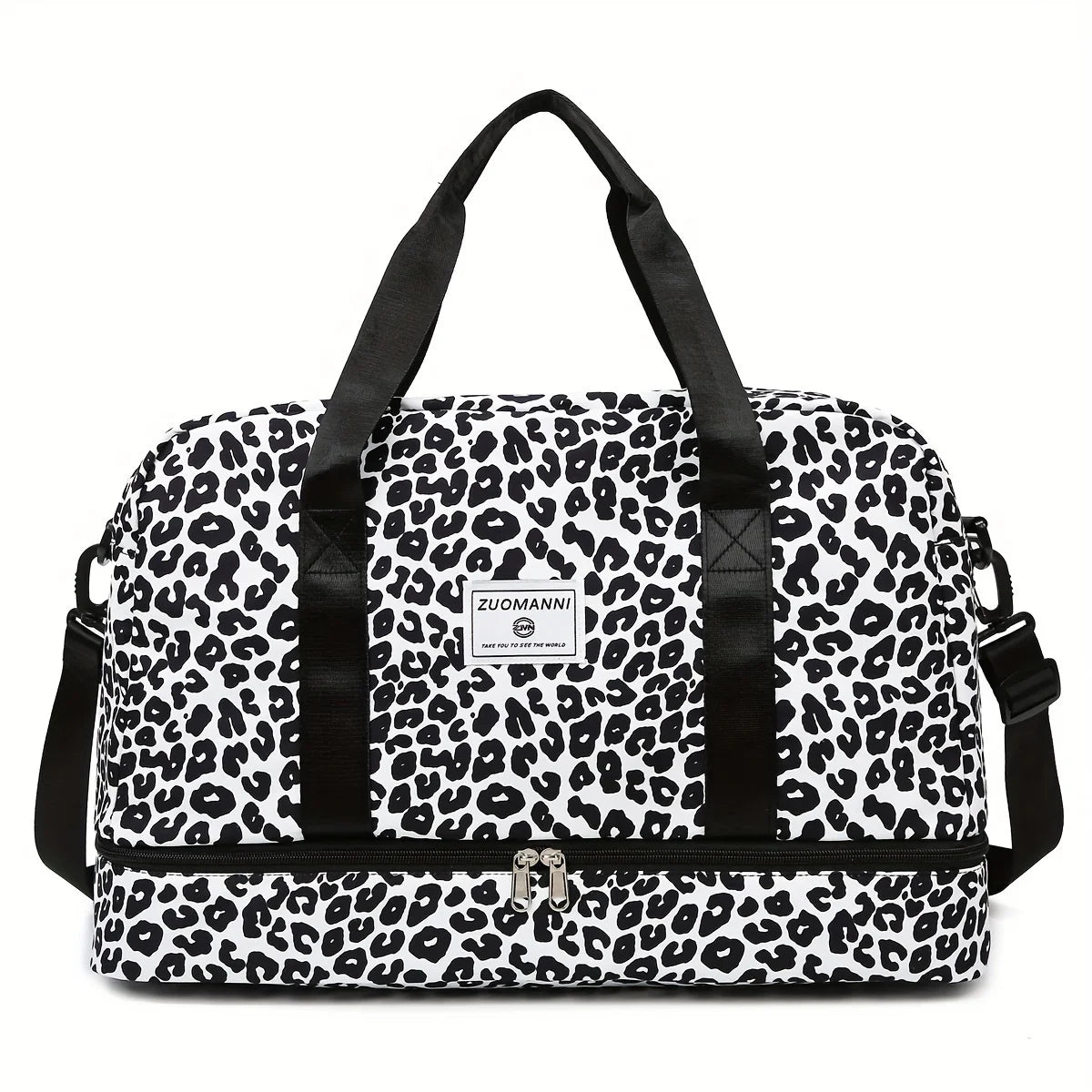 Animal Print Travel Duffle Bag with Shoe Compartment