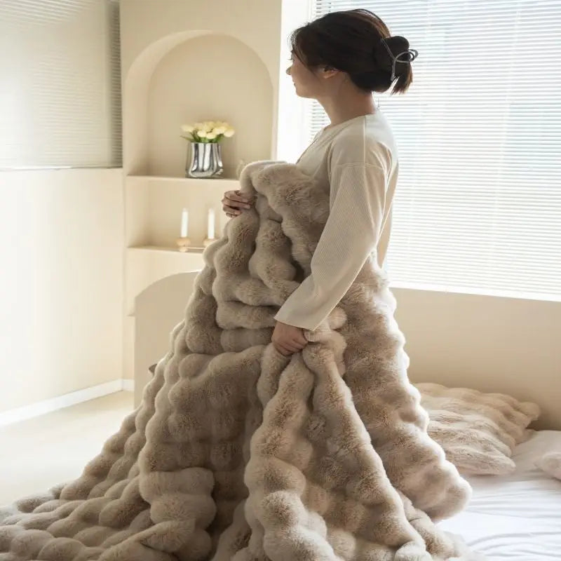 3D Bubble Faux Fur Throw Blanket