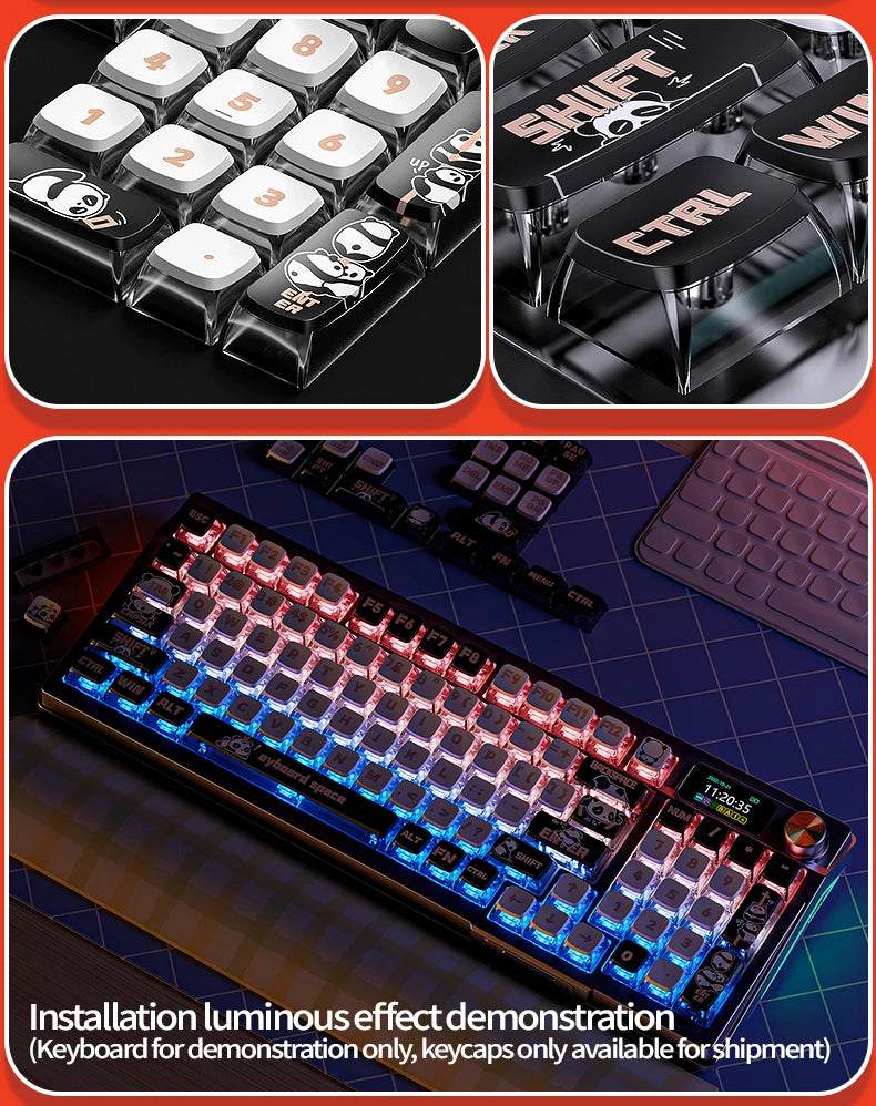 Demonstration of a keyboard with luminous effect keycaps for shipment.