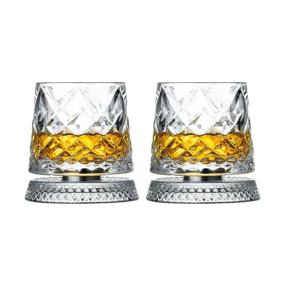 360° Rotating Whiskey Glasses (Set of 2) with Crystal Clear Glass