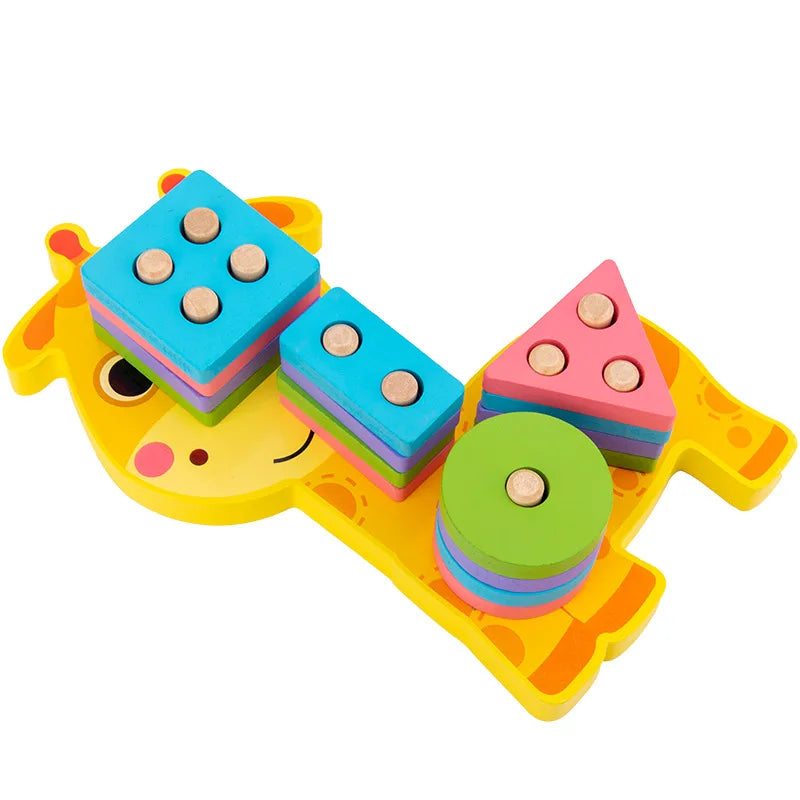 Montessori Wooden Shape Sorting Stacking Toy for Toddlers