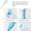 A white acrylic paint marker pen with a blue tip and various components demonstrating its features.