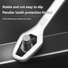 A close-up view of a silver tooth protection thread tool being used to secure nuts on a metal bar.