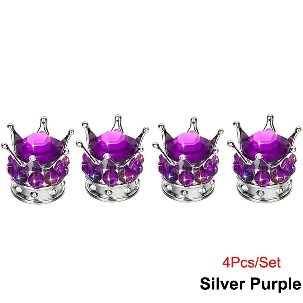 Crystal Crown Tire Valve Caps - Set of 4