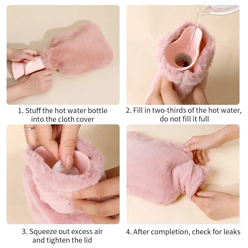 Reusable Hot Water Bottle with Soft Fleece Cover