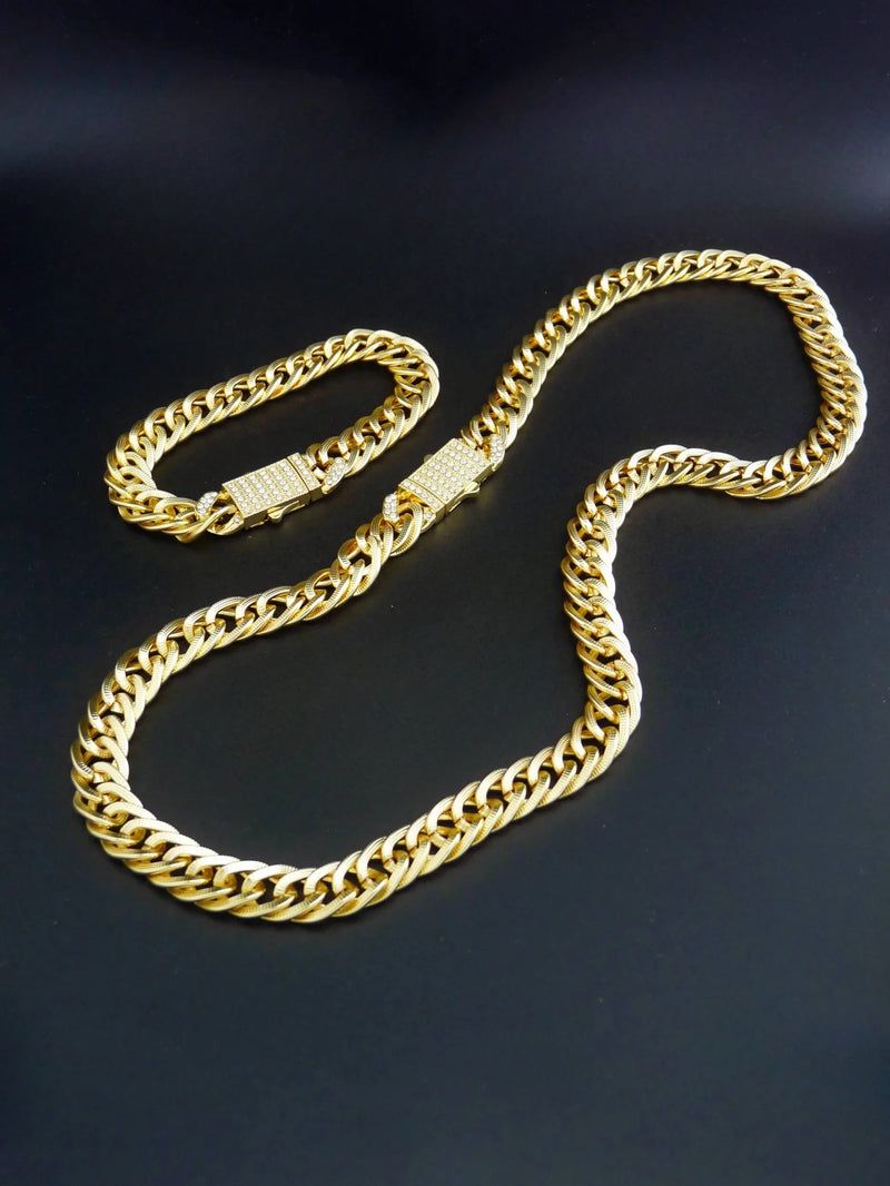 Gold-Plated Cuban Chain Jewelry Set