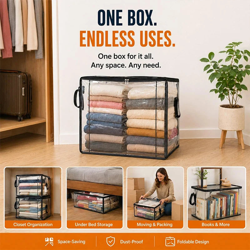 Large Clear PVC Storage Box with Hinged Lid