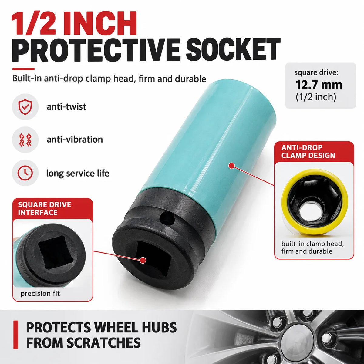 Impact Wrench Socket Set with Protective Sleeves (15-22mm)