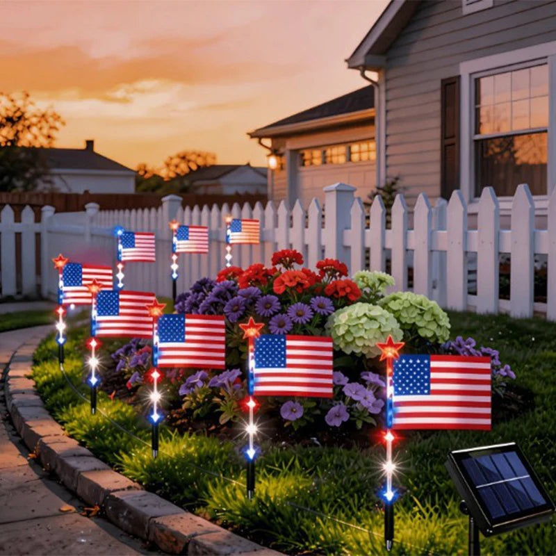 Solar-Powered LED American Flag Garden Light