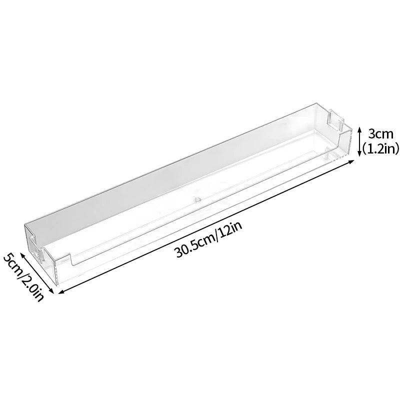 A clear acrylic wall-mounted display shelf measuring 30.5cm long and 5cm deep.