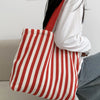 Striped Canvas Shoulder Tote Bag