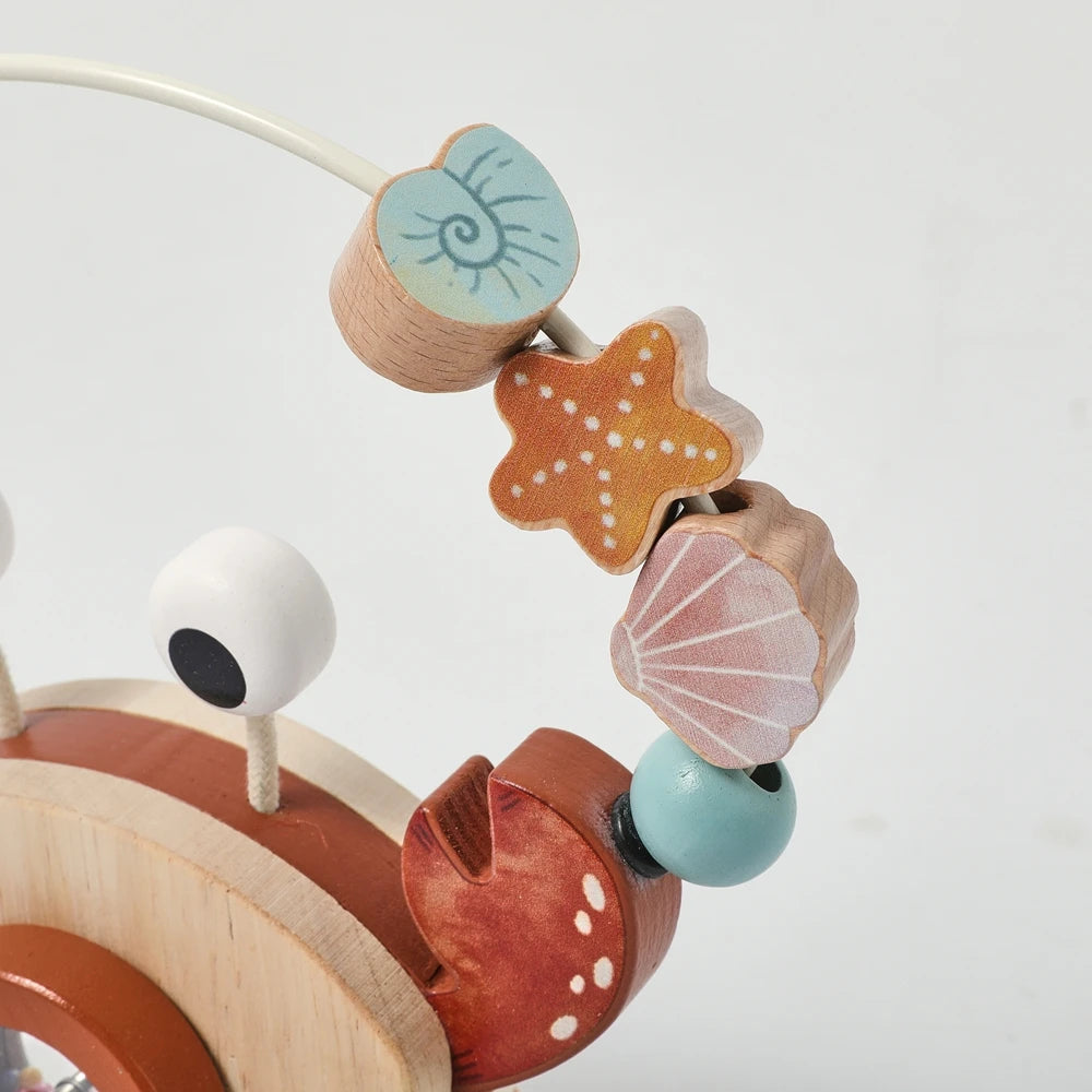 Montessori Wooden Crab Pull Toy with Bead Maze and Life Skills Activities